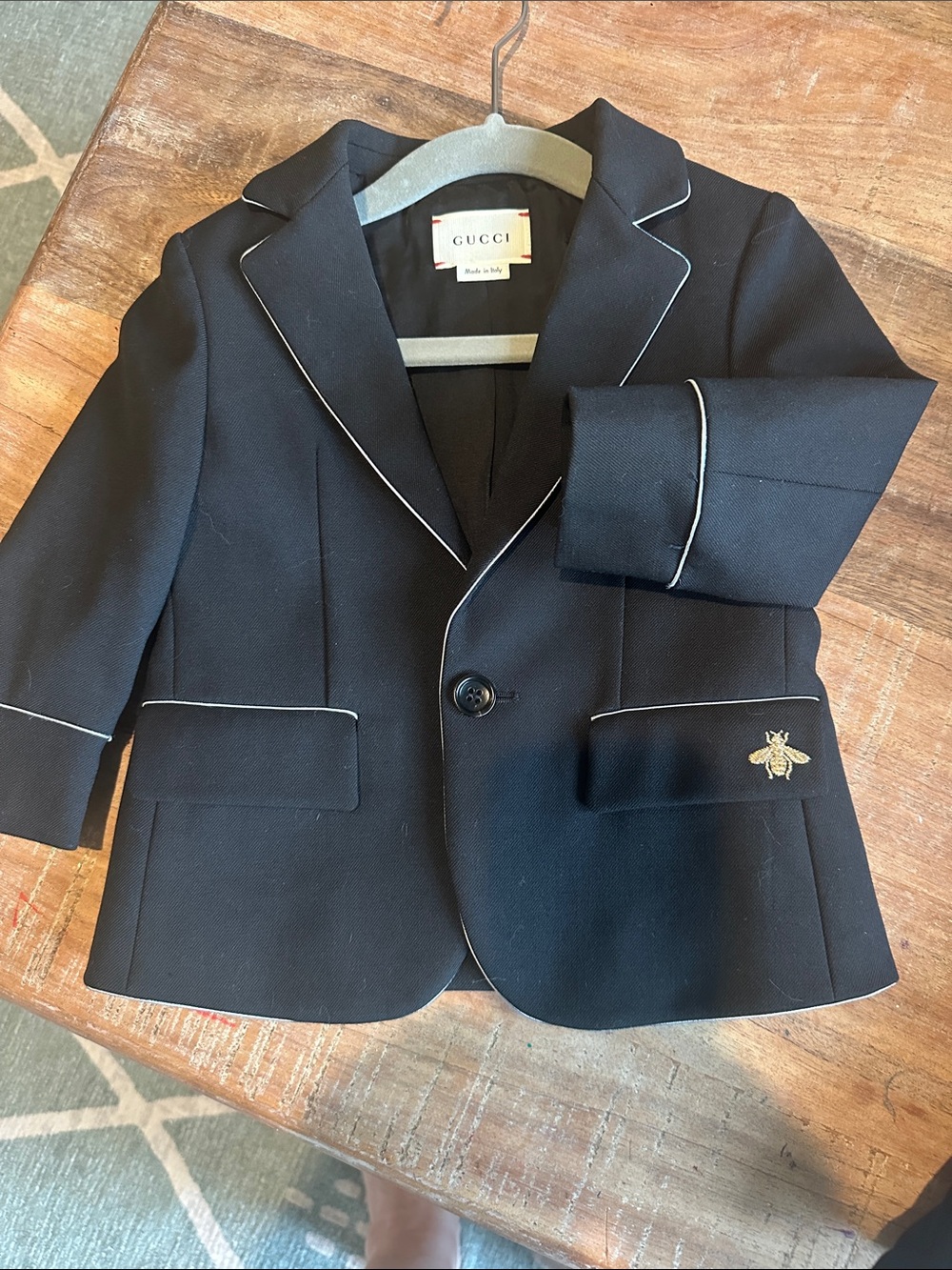 Gucci Kids black Blazer with White Piping and Bee Detail